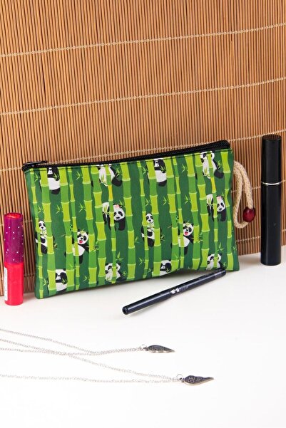 BYBAG Бамбукова чантичка за грим с цип и шарка на панда, среден размер 12 см x 20 см