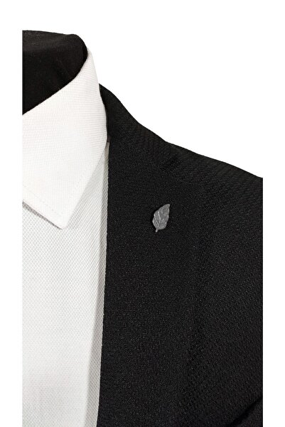 BLC Basic Line Co. Yaprak Figürlü Koyu Gümüş Gri Renginde Metal Ceket Yaka Iğ...