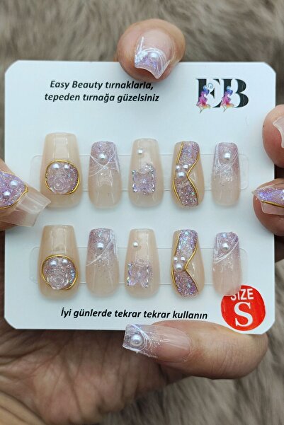 Easy Beauty Takma Tırnak Seti El Yapımı 10’lu. Kutulu ve Yapıştırıcı Hediyeli...