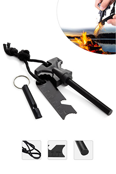 NOYİSKA 3in1 Magnezyum Çubuğu Ateş Başlatıcı Kamp Çakmaktaşı Kit Acil Durum A...