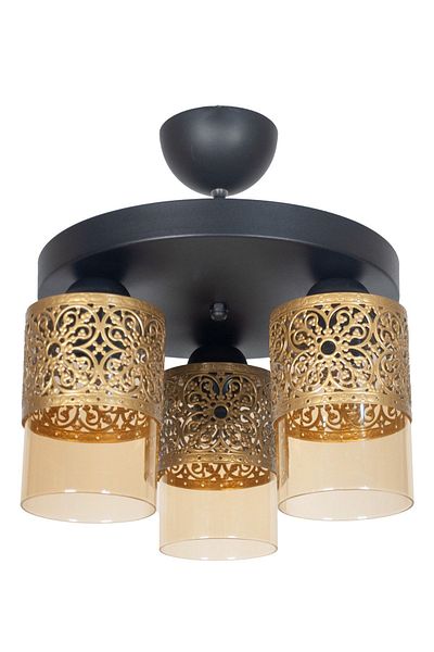 Fer Avize Ft Modern Design Plafonier Black Color Honey Glass Pendant Lamp Living Room - Kitchen - Bedroom 3-Piece Chandelier