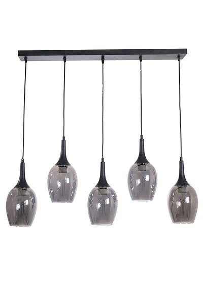 Fer Avize Ilyo Modern Design Dining Table - Living Room - Kitchen Row Smoked Glass 5-Piece Chandelier
