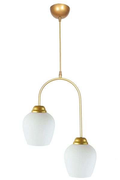 Fer Avize Janin 110 Modern Pendant Lamp Antique Color Body White Glass Living Room - Kitchen - Bedroom 2-Piece Chandelier