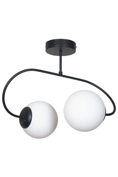 Fer Avize Berlin Modern Design Black Color White Glass Plafonier Living Room - Kitchen - Bedroom 2-Piece Chandelier