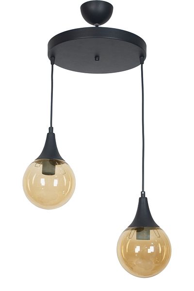 Fer Avize Damla Modern Design Pendant Lamp Black Color Honey Glass Living Room - Kitchen - Bedroom 2-Piece Chandelier