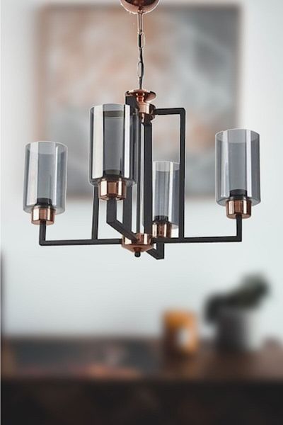 Kydonia Dizayn Datca Retro Copper Black ديكور غرفة المعيشة - المطبخ - غرفة النوم مصباح معلق ثريا مكونة من 4 قطع