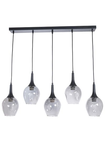 Fer Avize Dimple 5-Piece Chandelier - Modern Design Bedroom and Pendant Lamp Smoked Glass Kitchen Set