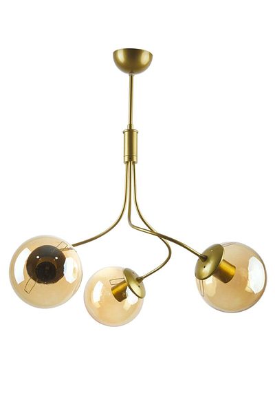 Fer Avize Napoli Modern Antique Color Closed Honey Glass Living Room - Kitchen - Bedroom 3-Piece Chandelier