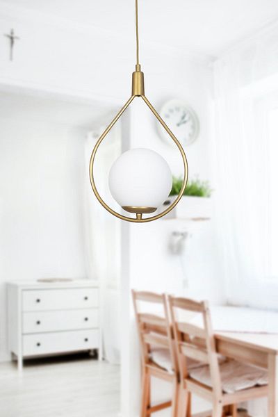 Fer Avize Deco Special Design Metal Glass Pendant Lamp Antique Color White Glass Pendant Lamp Hall - Kitchen - Living Room Single Chandelier