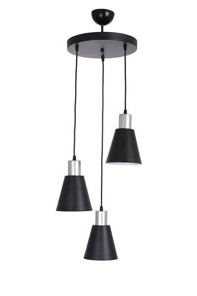 Fer Avize Trend Modern Design Living Room Cafe Kitchen 3-Piece Chandelier with Gray Lampholder Black Color