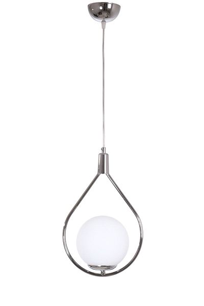 Fer Avize Deco Modern Design Cafe - Kitchen - Living Room - Hall Chrome Color White Glass Single Chandelier