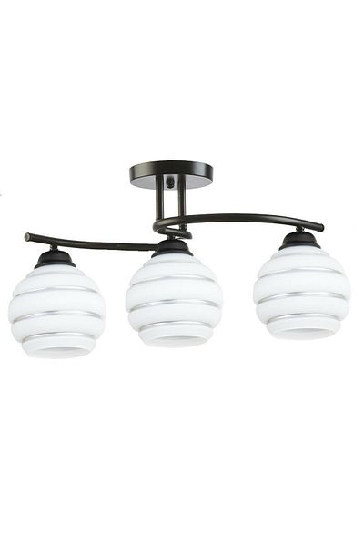 Fer Avize Fuji Modern Sports Ceiling Plate Silver Detailed Glass Black Living Room - Kitchen - Bedroom 3-Piece Chandelier