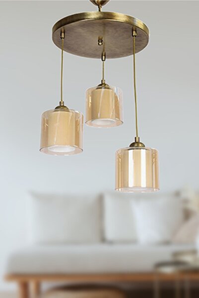 Fer Avize Esila Retro Eskitme Renk Çift Bal Camlı Avize Sarkıt Salon - Mutfak...