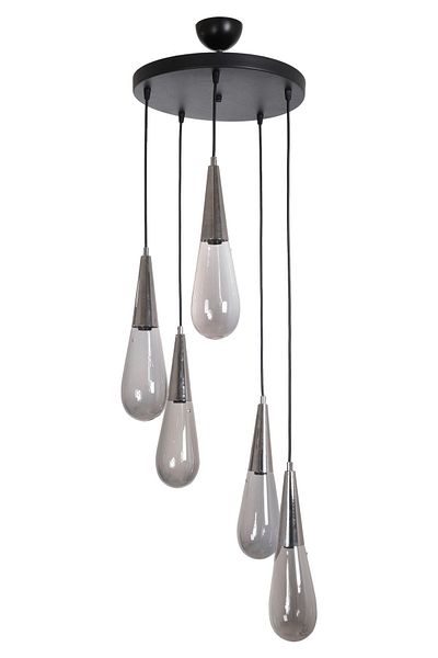 Fer Avize Vienna Modern Design Bedroom - Living Room - Kitchen Chrome Color Smoked Glass Chandelier of 5