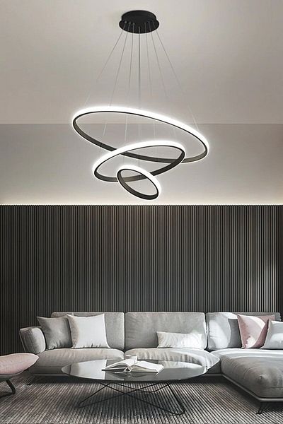 Fer Avize Axes Modern Design Bedroom - Living Room - Kitchen Black Color White Led 3-Piece Chandelier