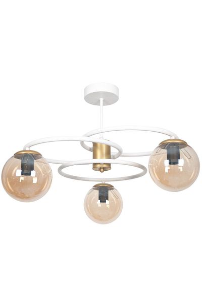 Fer Avize Loop Special Design Living Room - Kitchen - Bedroom White Color Honey Glass 3-Piece Chandelier