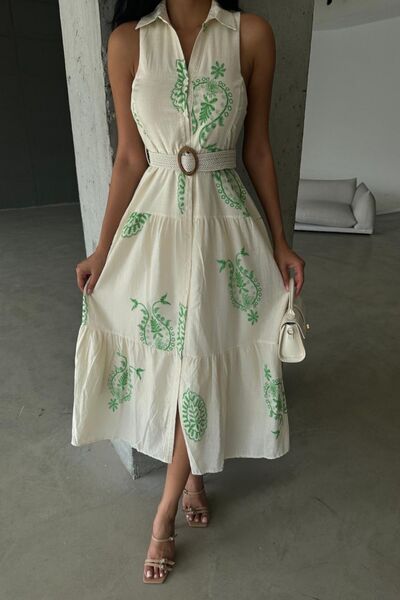 Trendseninle Rochie de in verde - centura de paie, 100% in