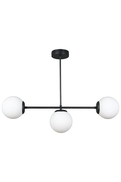 Fer Avize Neron Special Design Black Color Globe White Glass Living Room - Kitchen - Bedroom 3-Piece Chandelier