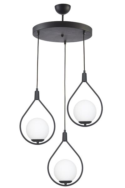 Fer Avize Deco Modern Design Black Color White Glass Living Room - Kitchen - Bedroom 3-Piece Chandelier