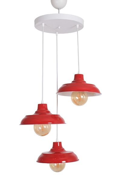 Fer Avize Sinyor Modern Design Living Room - Kitchen - Cafe Red Color Pendant Lamp 3-Piece Chandelier