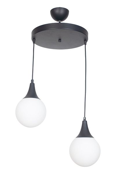 Fer Avize Damla Modern Design Pendant Lamp Black Color White Glass Living Room - Kitchen - Bedroom 2-Piece Chandelier