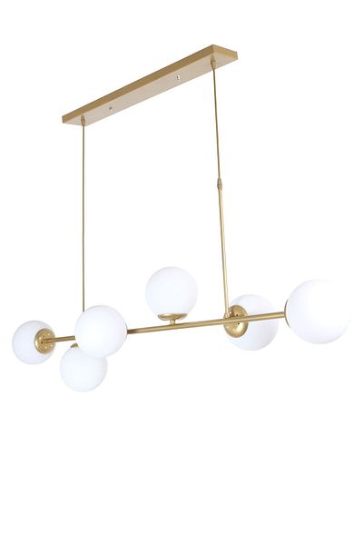 Fer Avize Simao Modern Design Antique Color White Glass Living Room - Dining Table Top - Kitchen Row 6-Piece Chandelier