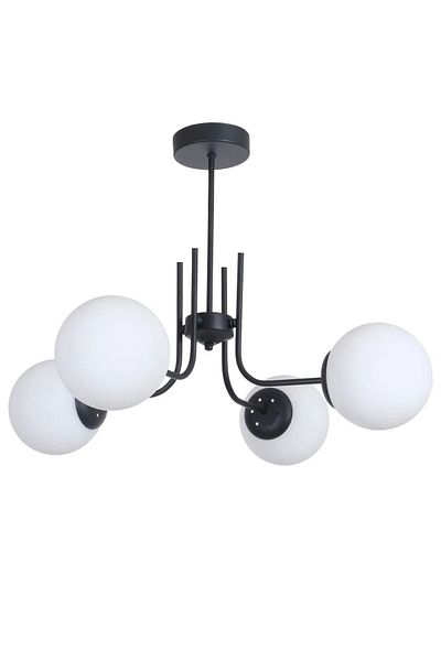 Fer Avize Tanya Modern Design Kitchen - Living Room - Bedroom - Ceiling Black Color White Glass 4-Piece Chandelier