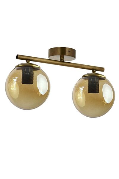Fer Avize Nika Modern Antique Honey Glass Modern Living Room - Kitchen - Bedroom 2-Piece Chandelier