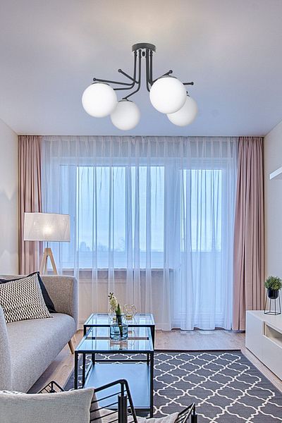 Fer Avize Special Design Vesuvius - Black and White Glass Plafonier Ceiling - Living Room Kitchen Bedroom 4-Piece Chandelier Set