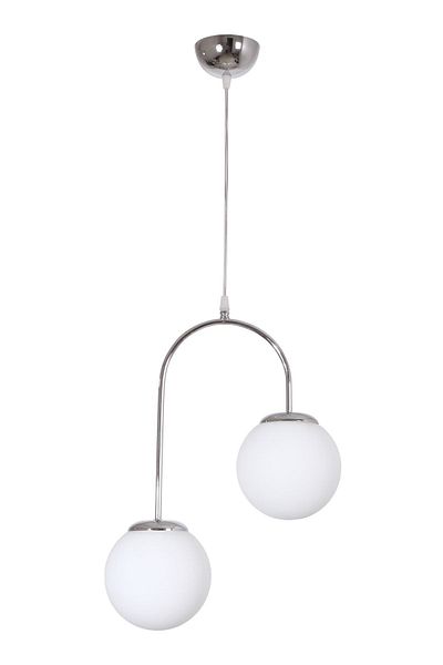 Fer Avize Janin Modern Pendant Lamp Chrome Color Body White Glass Living Room - Kitchen - Bedroom 2 Pieces Chandelier