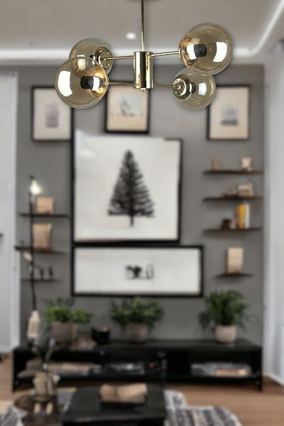Fer Avize Oscar Modern Luxury Design Gold Color Case Honey Glass Living Room - Kitchen - Bedroom 4-Piece Chandelier