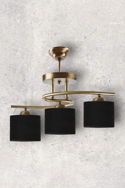 Fer Avize Fuji Modern Decorative Antique Color Living Room - Kitchen - Bedroom 3-Piece Black Fabric Headed Chandelier