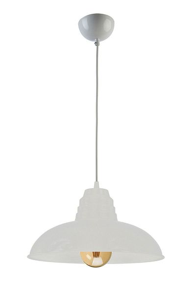 Fer Avize Sydney Large - 32 cm Retro Rustic Modern White Metal Pendant Lamp, Cafe - Kitchen Single Chandelier