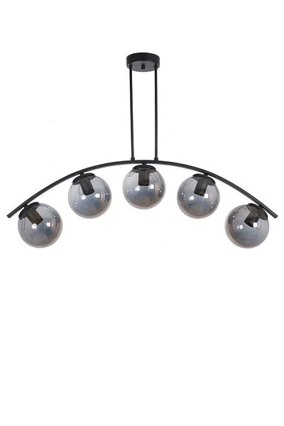 Fer Avize Le-Man Modern Design Black Case Smoke Closed Glass Dining Table Top - Living Room 5-Piece Chandelier