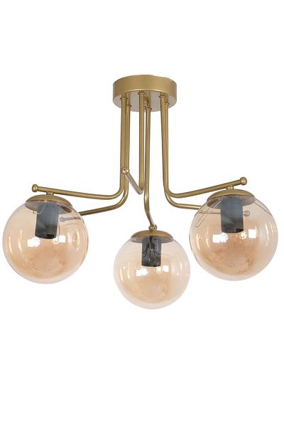Fer Avize Vesuvius Special Design Plafonier Ceiling Antique Gold Color Honey Glass 3-Piece Chandelier