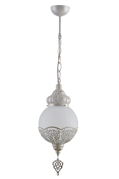 Fer Avize Dilan Ottoman Cream Colored White Glass Single Chandelier - for Living Room and Bedroom