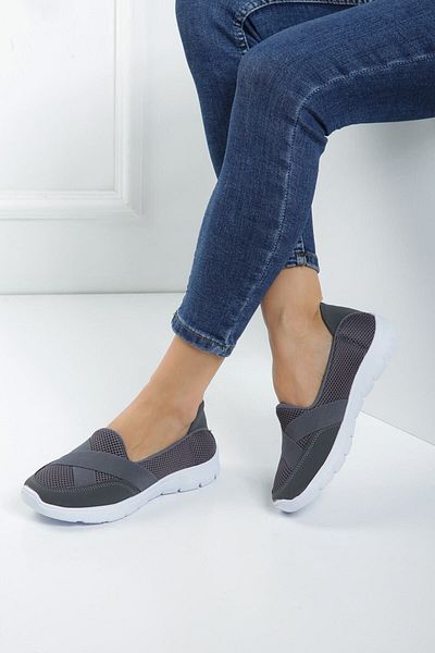 expres moda Women's Smoked Color Flexible Faylon Sole Full Orthopedic Cross Elastic Comfortable Sports Ballerina Shoes
