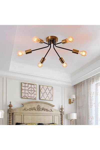 Fer Avize Madonna Modern Design Black Color Antique Detailed Cafe - Kitchen 6-Piece Chandelier (Without Bulb)