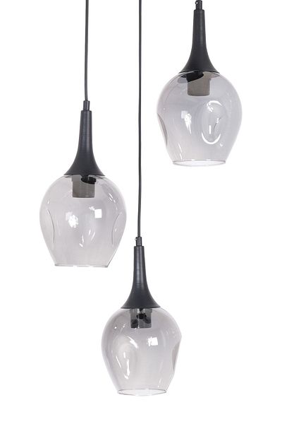 Fer Avize Gamzeli Modern Design Bedroom - Living Room - Kitchen Pendant Lamp Smoked Glass 3-Piece Chandelier