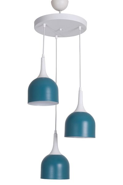Fer Avize Reina Modern Design Living Room - Kitchen - Cafe White Case Turquoise Color Pendant Lamp 3-Piece Chandelier
