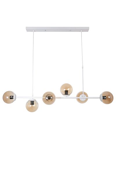Fer Avize Simao Modern Design White Color Honey Glass Living Room - Dining Table Top - Kitchen Row 6-Piece Chandelier