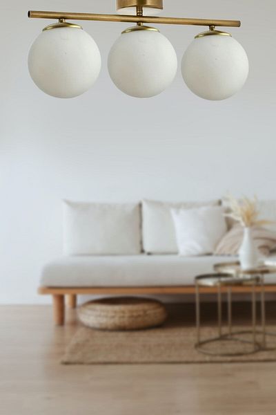 Fer Avize Nika Modern Antique White Glass Modern Living Room - Kitchen - Bedroom 3-Piece Chandelier