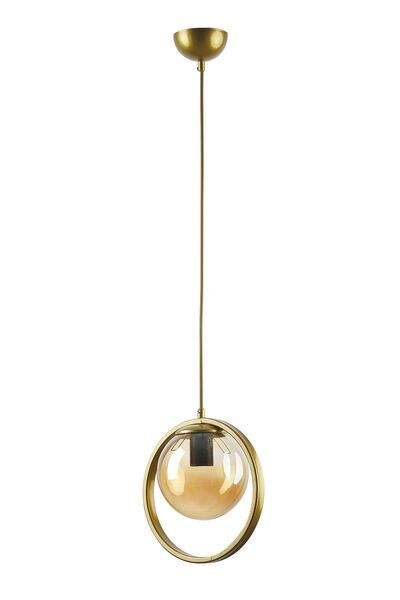 Fer Avize Nina Modern Metal Gold Renk Halkalı Kapalı Bal Camlı Sarkıt Salon - Mutfak - Yatak Odası Tekli Avize