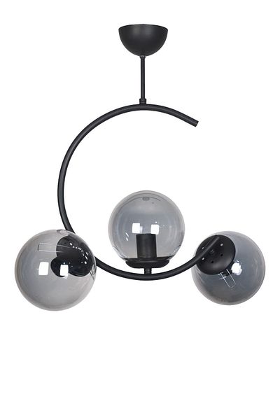 Fer Avize Julia Special Design Crescent Model Black Color Smoked Glass Living Room - Kitchen - Bedroom 3-Piece Chandelier