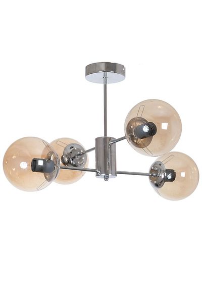 Fer Avize Oscar Modern Luxury Design Chrome Silver Color Case Honey Glass Living Room - Kitchen - Bedroom 4-Piece Chandelier
