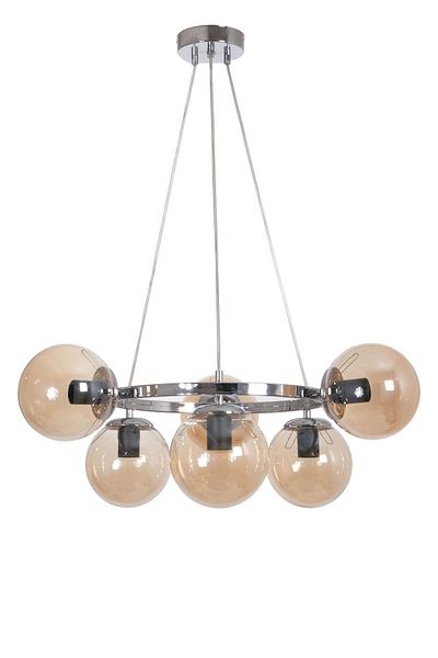 Fer Avize World Modern Design Kitchen - Living Room - Bedroom - Ceiling Chrome Color Honey Glass 6-Piece Chandelier
