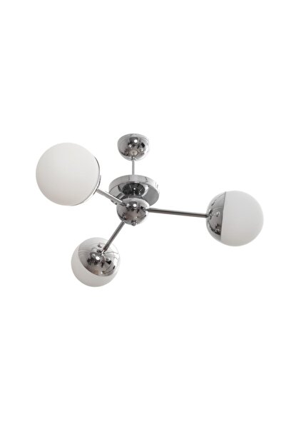 Fer Avize Rima Plofonyer Modern Retro Krom Renk Beyaz Camlı Salon - Mutfak - ...