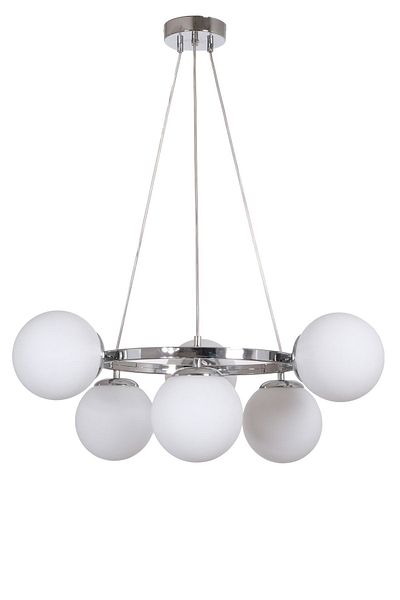 Fer Avize World Modern Design Kitchen - Living Room - Bedroom - Ceiling Chrome Color White Glass 6-Piece Chandelier