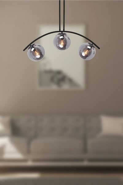 Fer Avize Le-Man Modern Design Black Case Smoke Closed Glass Dining Table Top - Living Room 3-Piece Chandelier