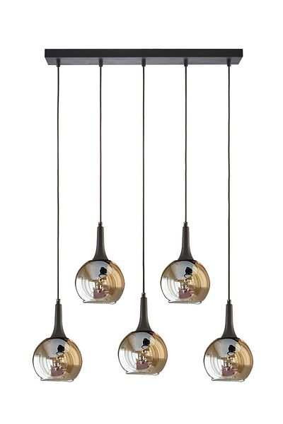 Fer Avize Fred Modern Row Black Honey Glass Dining Table - Living Room 5-Piece Chandelier Set